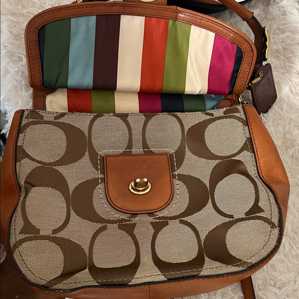 Coach Poppy Willis 70th Anniversary Crossbody Bag Signature Canvas Tan Leather - Picture 14 of 16